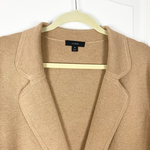 J CREW Blazer Jacket Sweater Cardigan M Merino-Wool Cotton Knit Tan Open ”Eloise - Picture 6 of 11